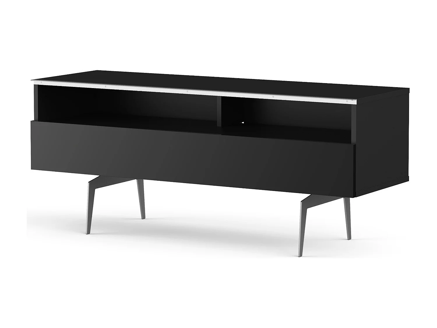 Meuble TV 2 niche 1 porte mélaminé noir et pied métal gris Perth 120cm