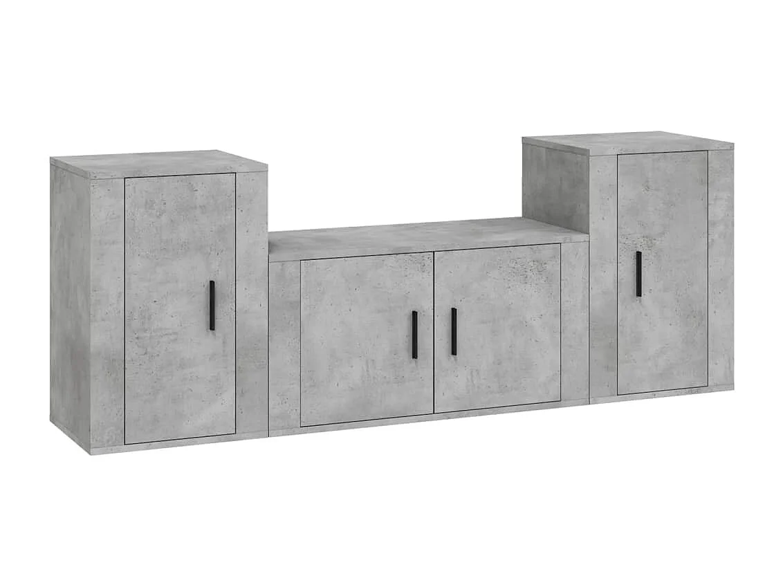 Ensemble de meuble TV 3 pc Gris béton Bois d'ingénierie