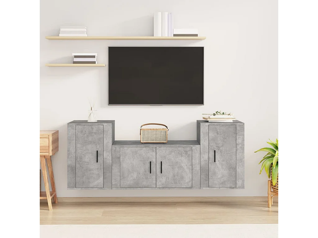 Ensemble de meuble TV 3 pc Gris béton Bois d'ingénierie