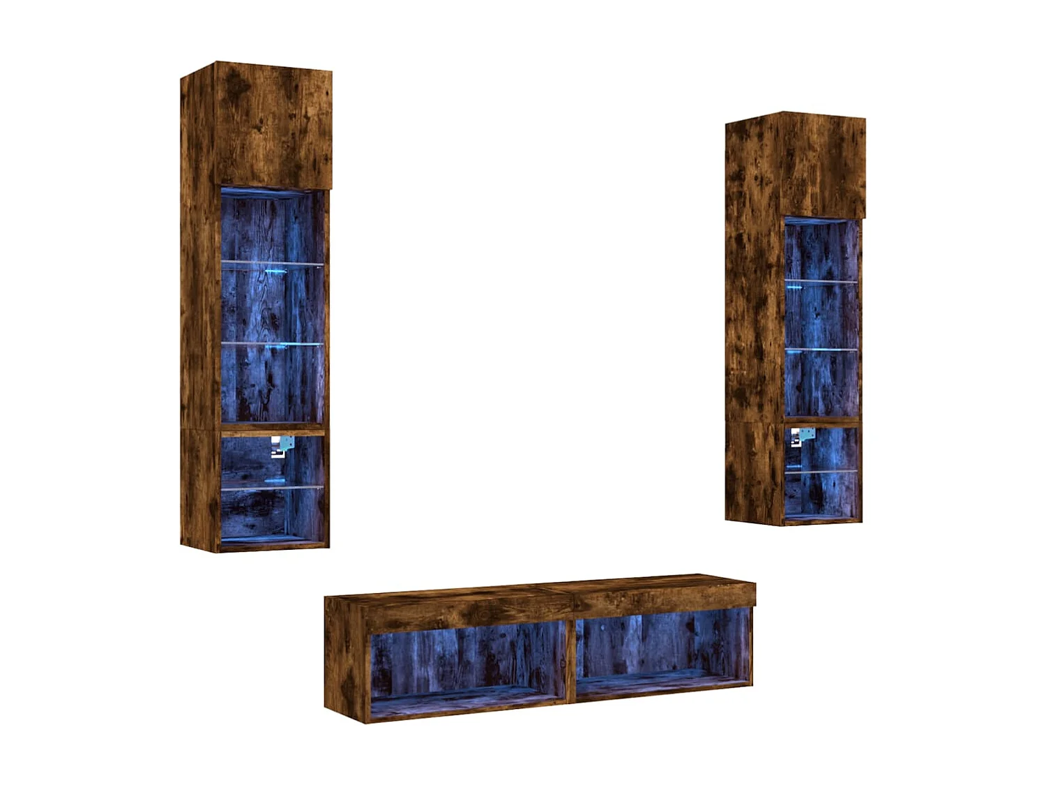 Unité murale TV avec LED 6 pc chêne fumé bois d'ingénierie