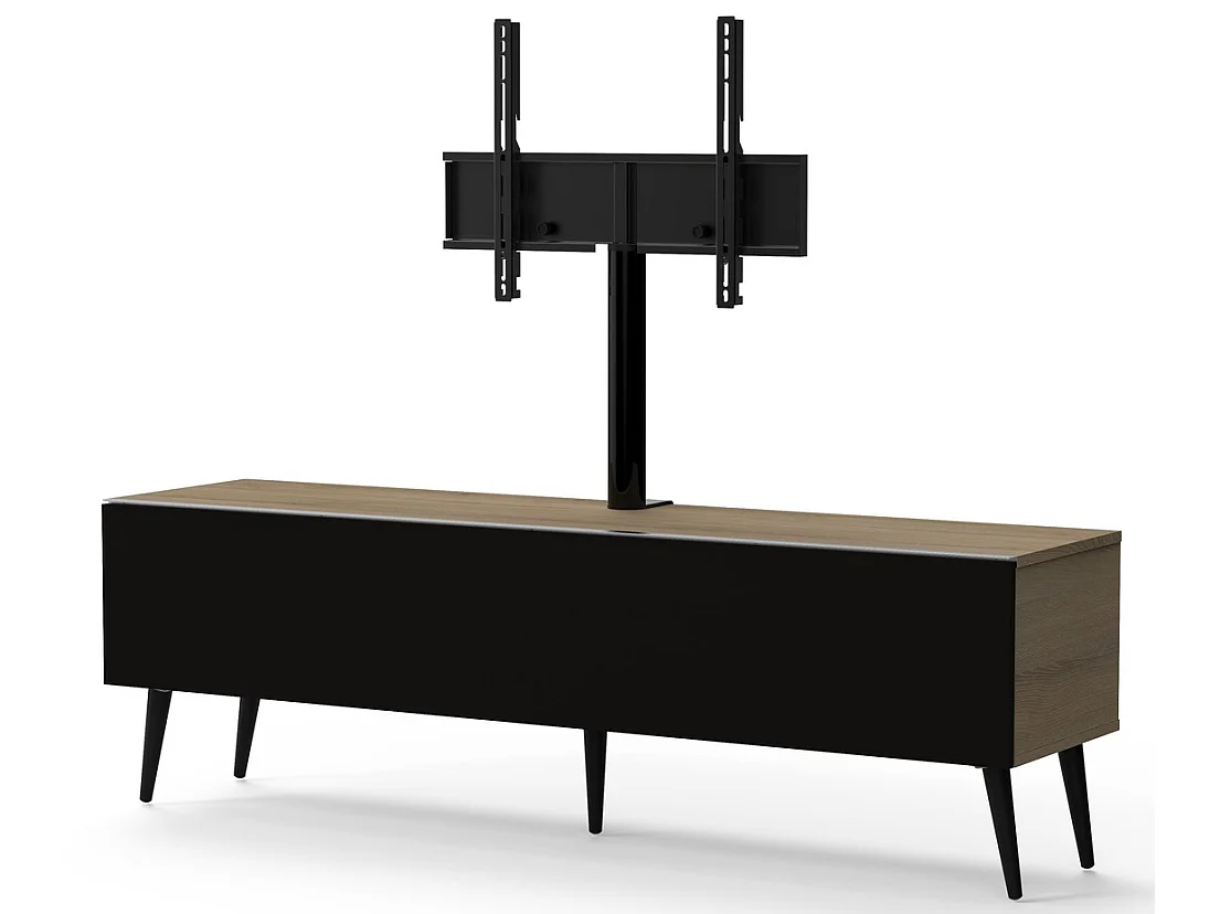 Meuble TV avec support écran tissu acoustique et bois foncé Kazan 160cm