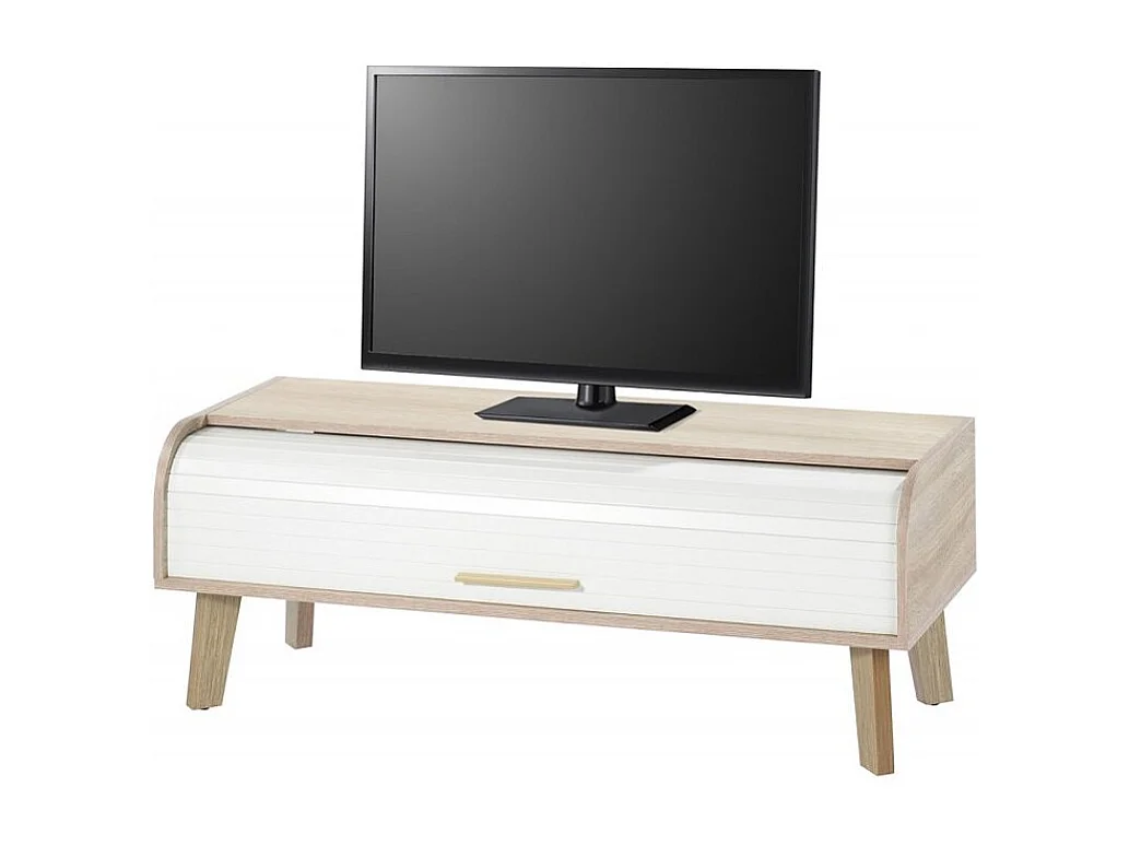 Meuble TV chêne clair rideau blanc Happy 114cm
