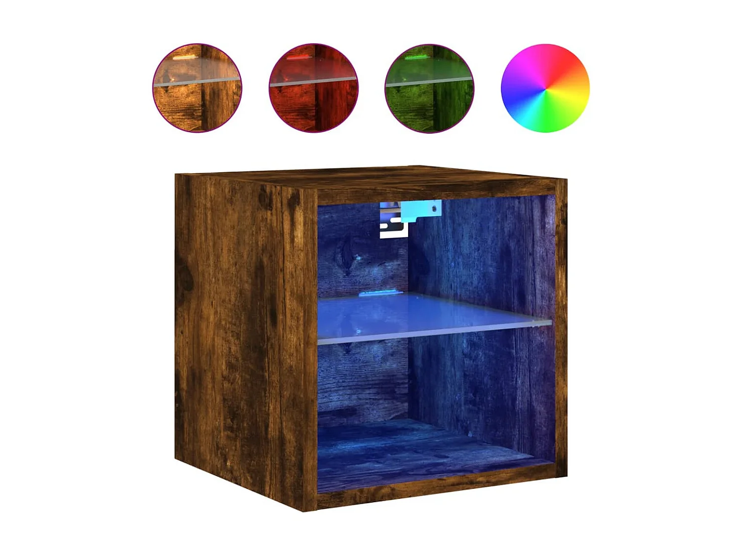 Meuble TV muraux et lumière LED 2pc chêne fumé 30x28,5x30