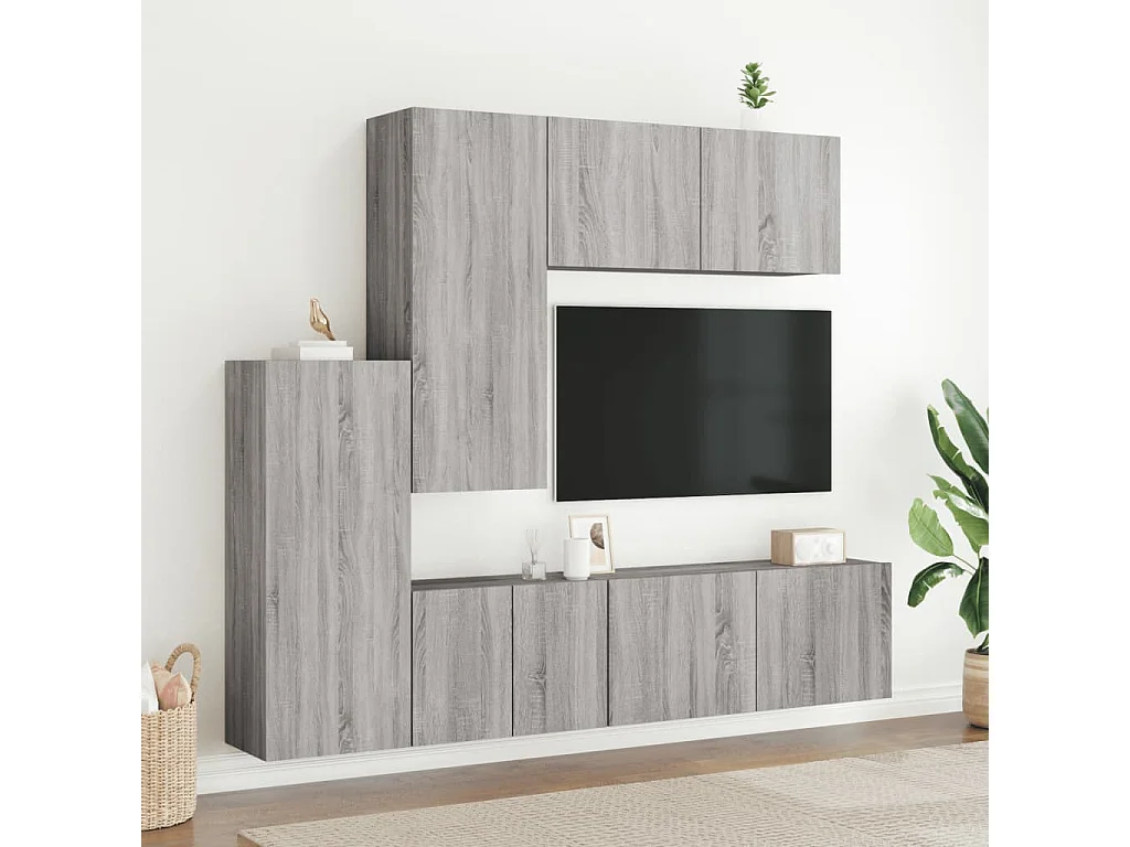 Unité murale TV 5 pc sonoma gris bois d'ingénierie