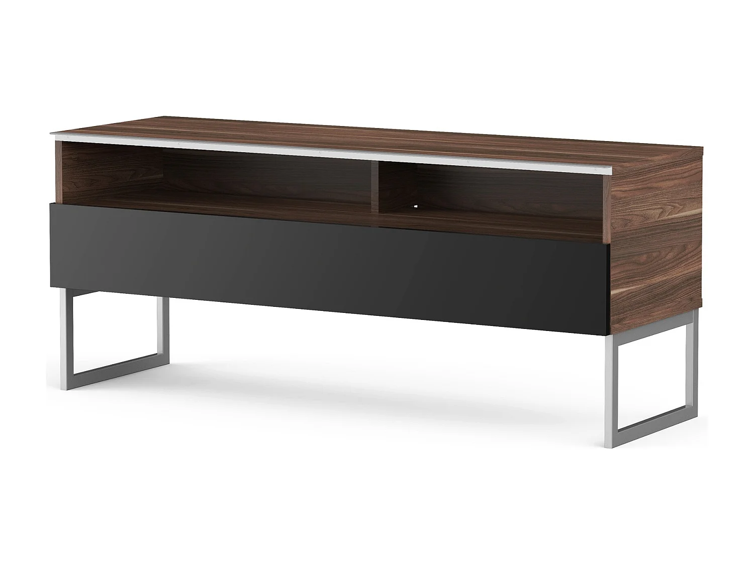 Meuble TV 2 niche 1 porte bois foncé et noir Genova 120cm
