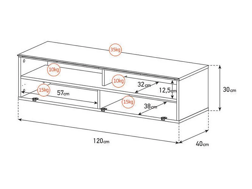 Meuble TV 2 niche 1 porte bois foncé et noir Genova 120cm