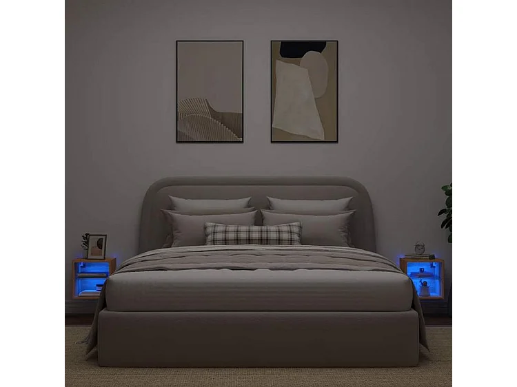 Meuble TV muraux lumière LED 2 pc chêne artisanal