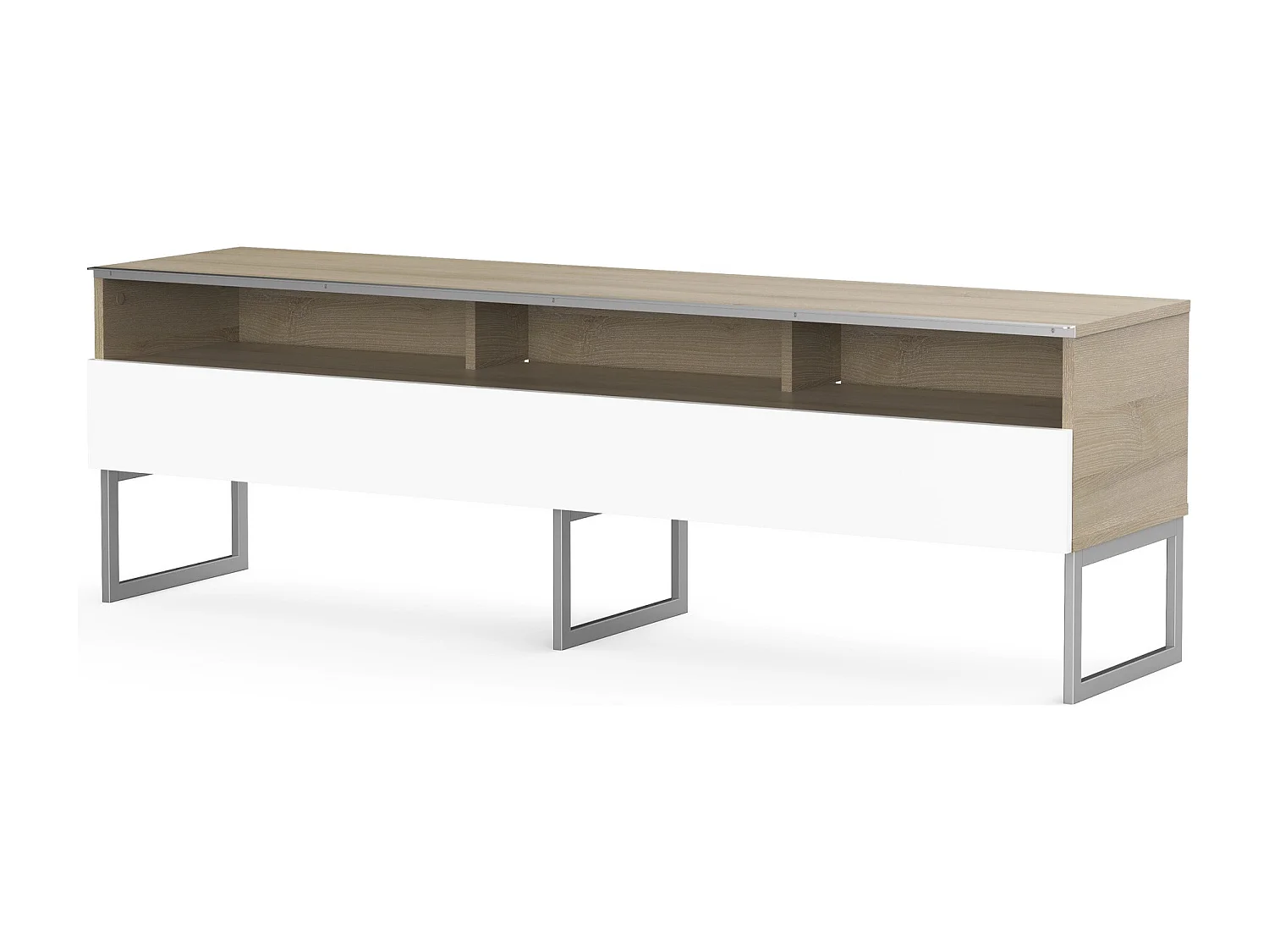 Meuble TV 3 niche 1 porte bois clair et blanc pied métal Messina 160cm