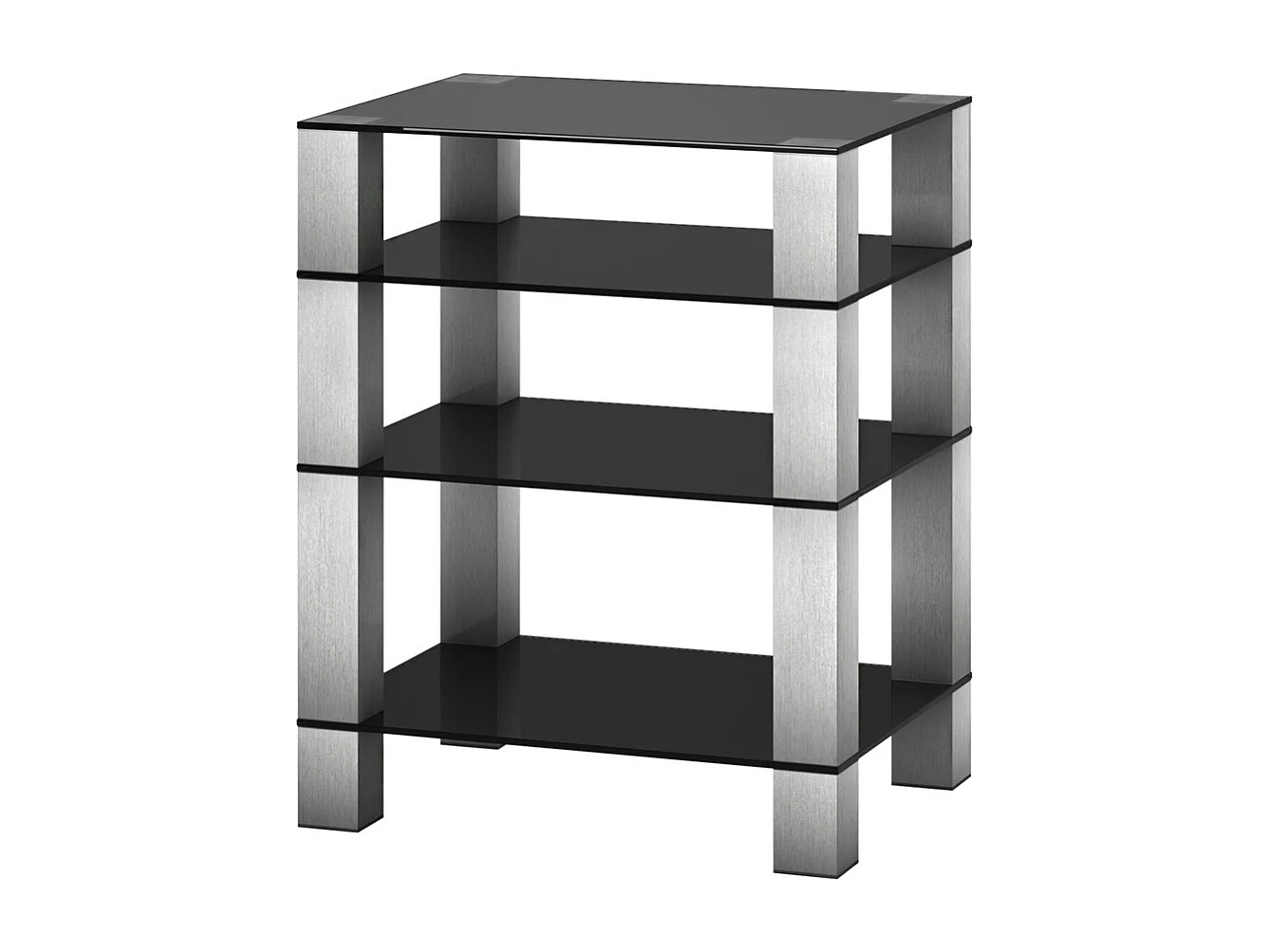 Meuble Audio-Vidéo verre trempé noir et aluminium inox Joy