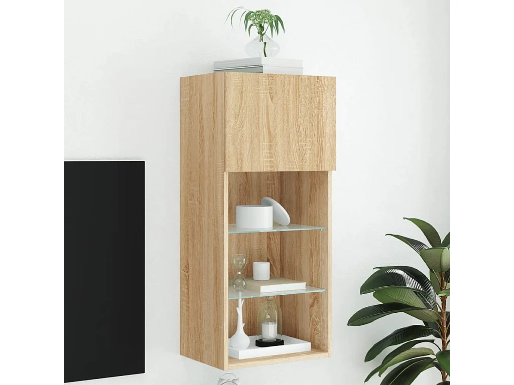 Meuble TV avec lumière LED chêne sonoma 40,5x30x90