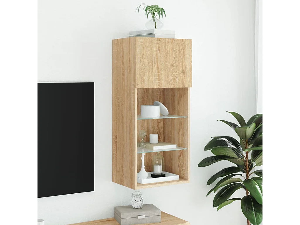 Meuble TV avec lumière LED chêne sonoma 40,5x30x90
