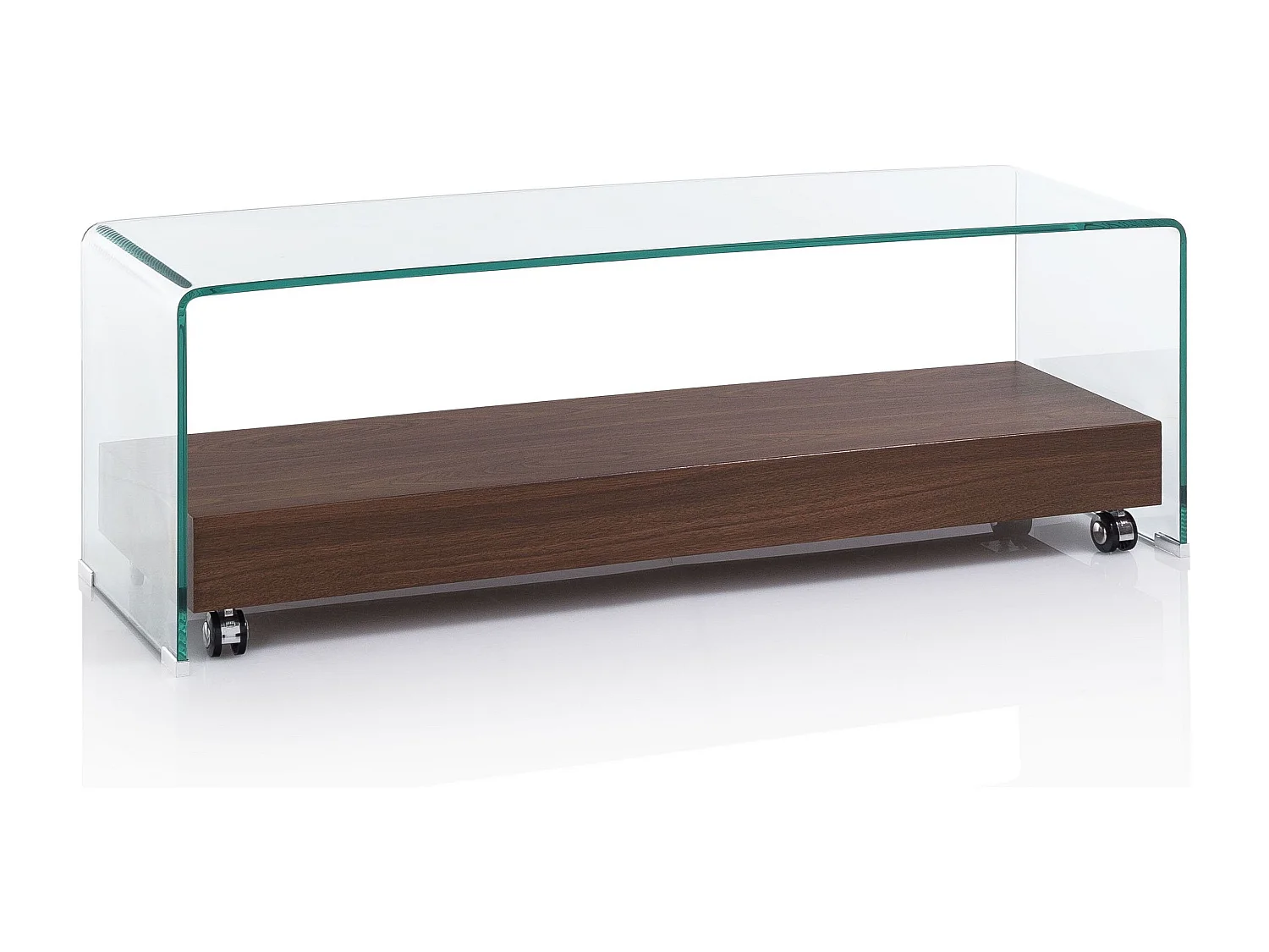 Meuble TV verre transparent et bois noyer foncé Mell L 130cm