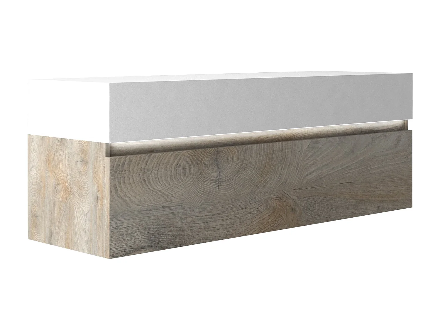 Meuble TV 1 porte 1 tiroir laqué blanc mat et bois chiné Baite