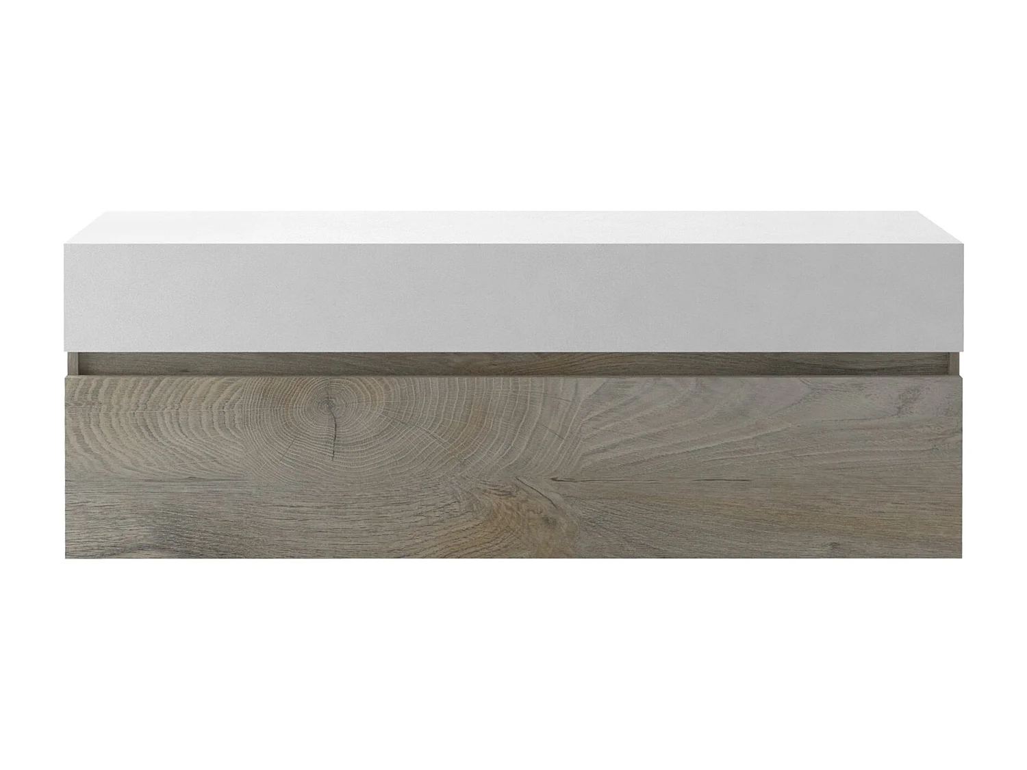 Meuble TV 1 porte 1 tiroir laqué blanc mat et bois chiné Baite