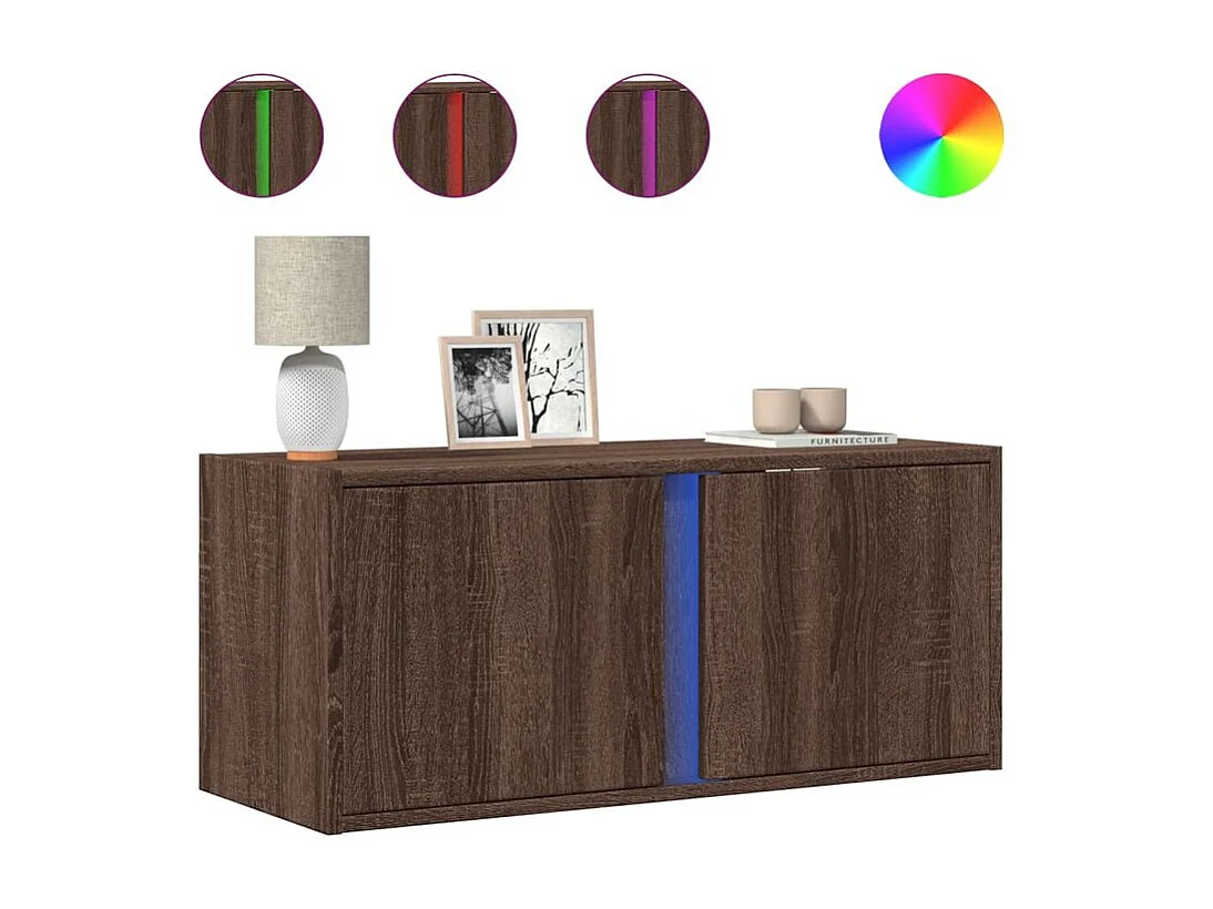 Meuble TV mural avec lumière LED chêne marron 80x31x35