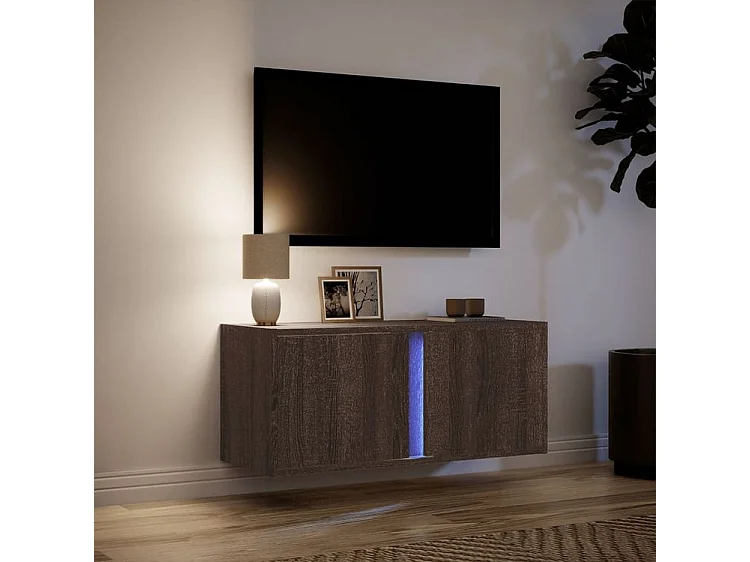 Meuble TV mural avec lumière LED chêne marron 80x31x35