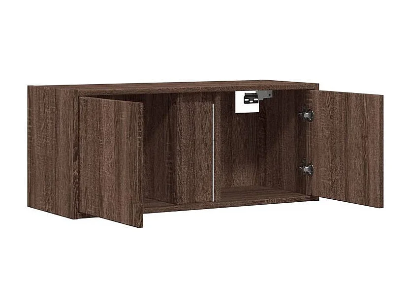 Meuble TV mural avec lumière LED chêne marron 80x31x35