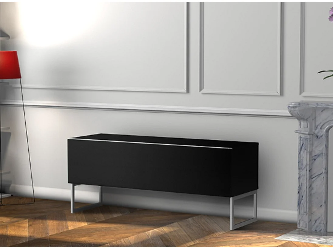 Meuble TV tissu acoustique et bois mélaminé noir Palermo 120cm