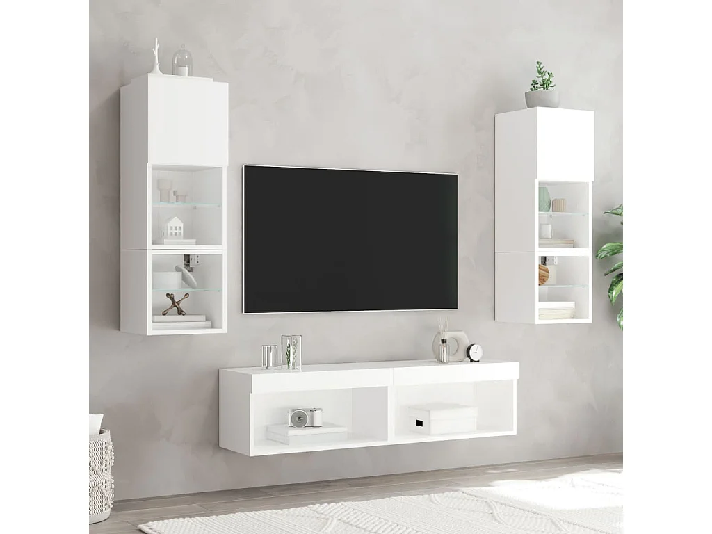 Meuble TV avec lumière LED 2 pc blanc 60x30x30