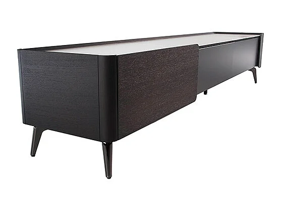 Meuble TV rectangle porcelaine marbré et bois de wengé Wendy