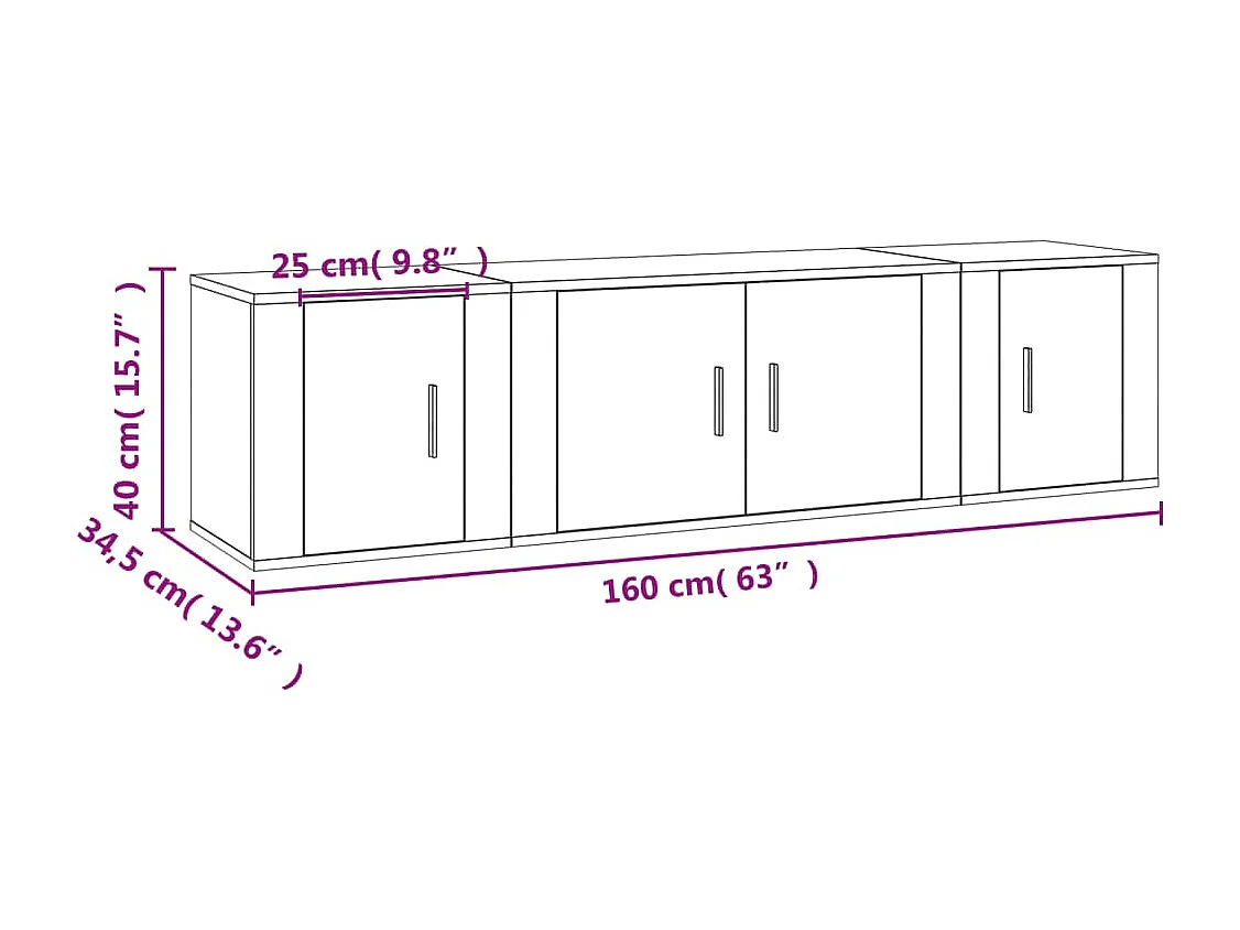 Ensemble de meuble TV 3 pc Blanc Bois d'ingénierie