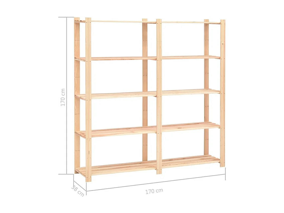Étagère de rangement à 5 niveaux 5pc 170x38x170 Pin 500 kg
