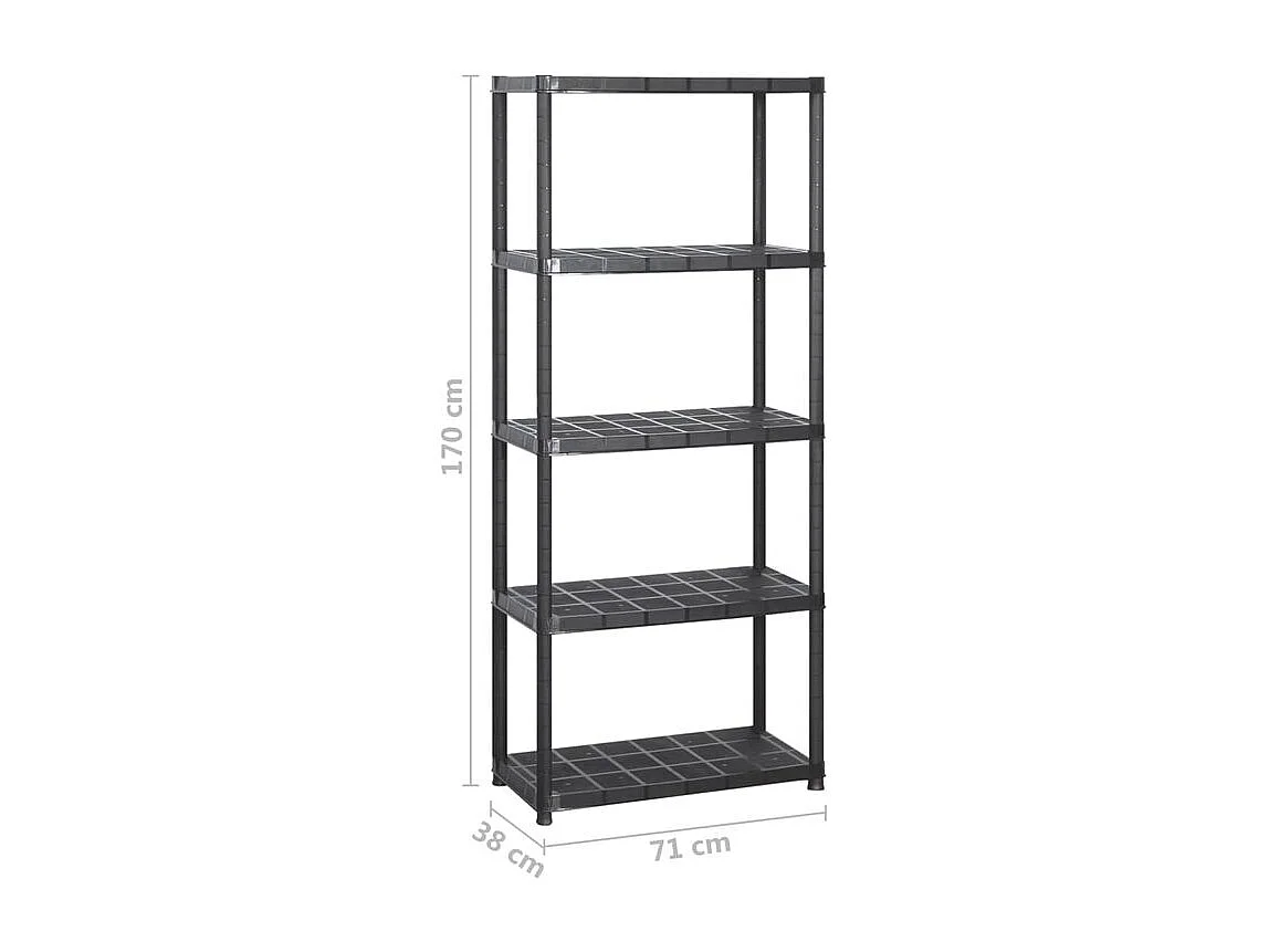 Étagère de rangement à 5 niveaux Noir 213x38x170 Plastique