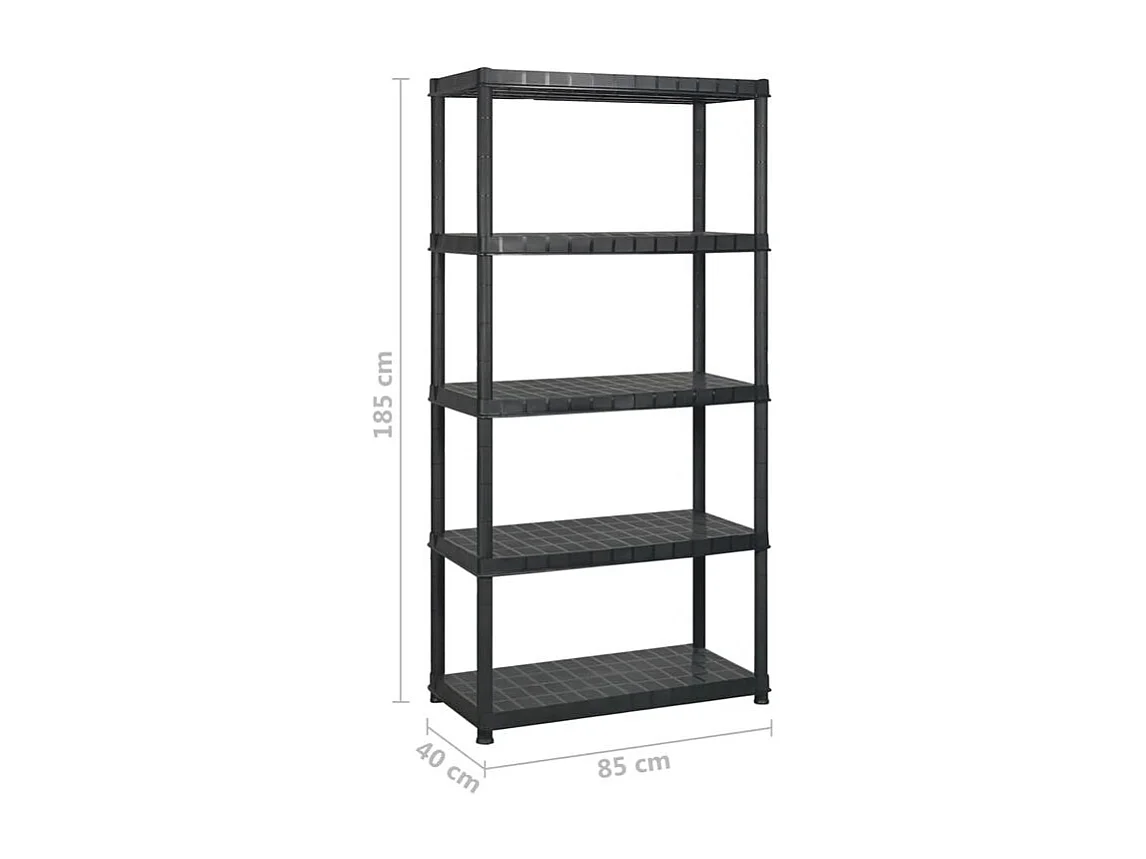 Étagère de rangement à 5 niveaux Noir 340x40x185 Plastique