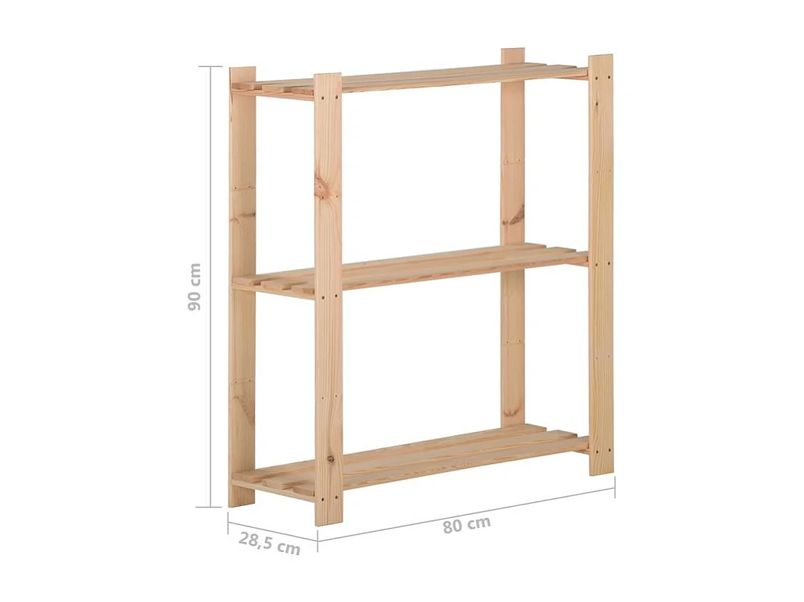 Étagère de stockage 3 niveaux 80x28,5x90 Bois de pin massif