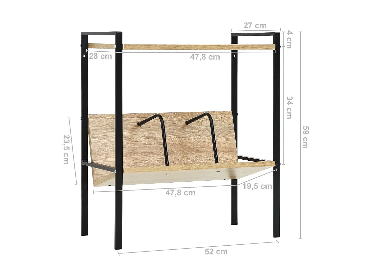 Bibliothèque 2 niveaux Noir et chêne 52x28x59