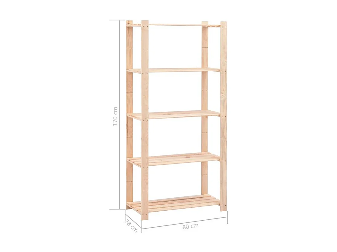 Étagère de stockage 5 niveaux 80x38x170 Pin solide 250 kg