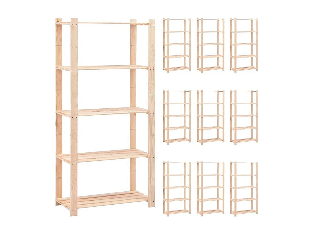 Étagère de rangement à 5 niveaux 10pc 80x38x170 Pin 250 kg