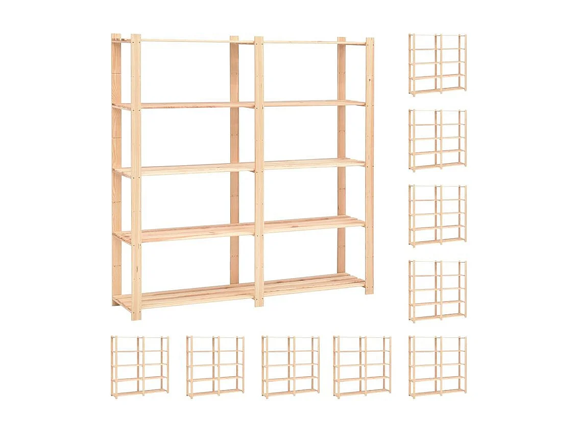 Étagère de rangement à 5 niveaux 10pc 170x38x170 Pin 500 kg