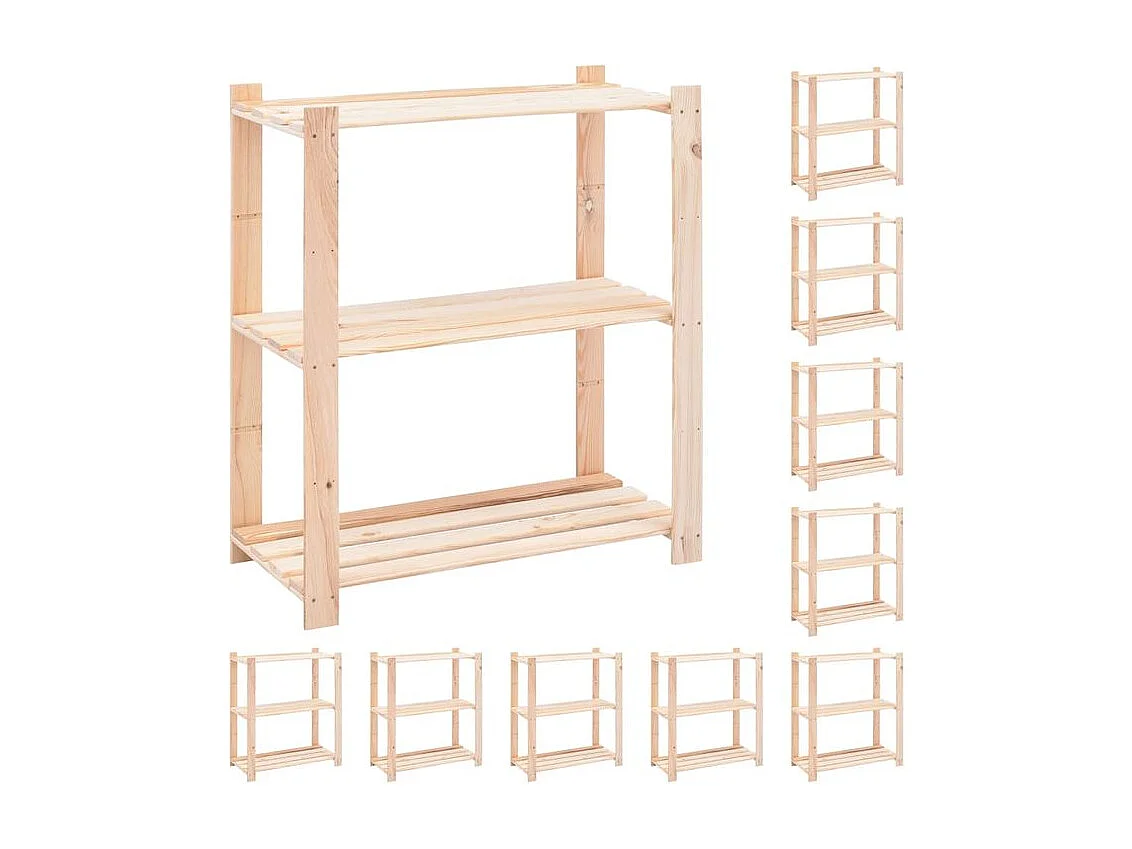 Étagère de rangement à 3 niveaux 10 pc 80x38x90 Pin 150 kg