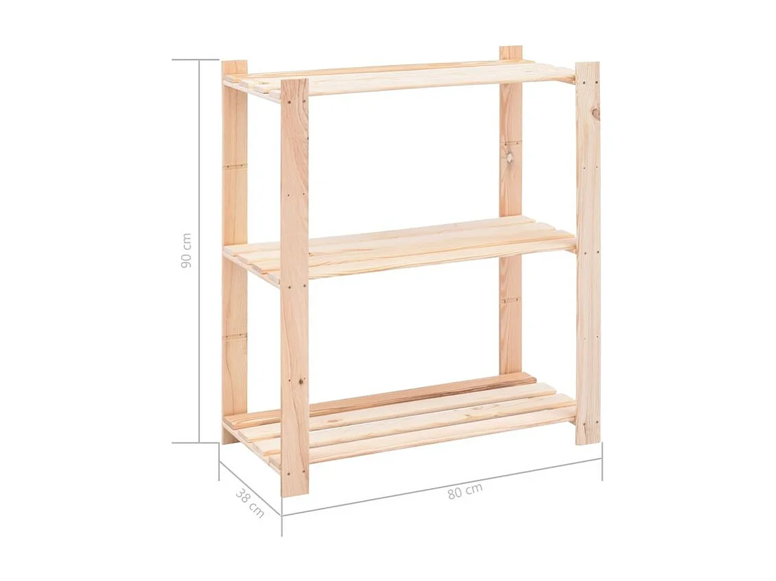 Étagère de rangement à 3 niveaux 10 pc 80x38x90 Pin 150 kg