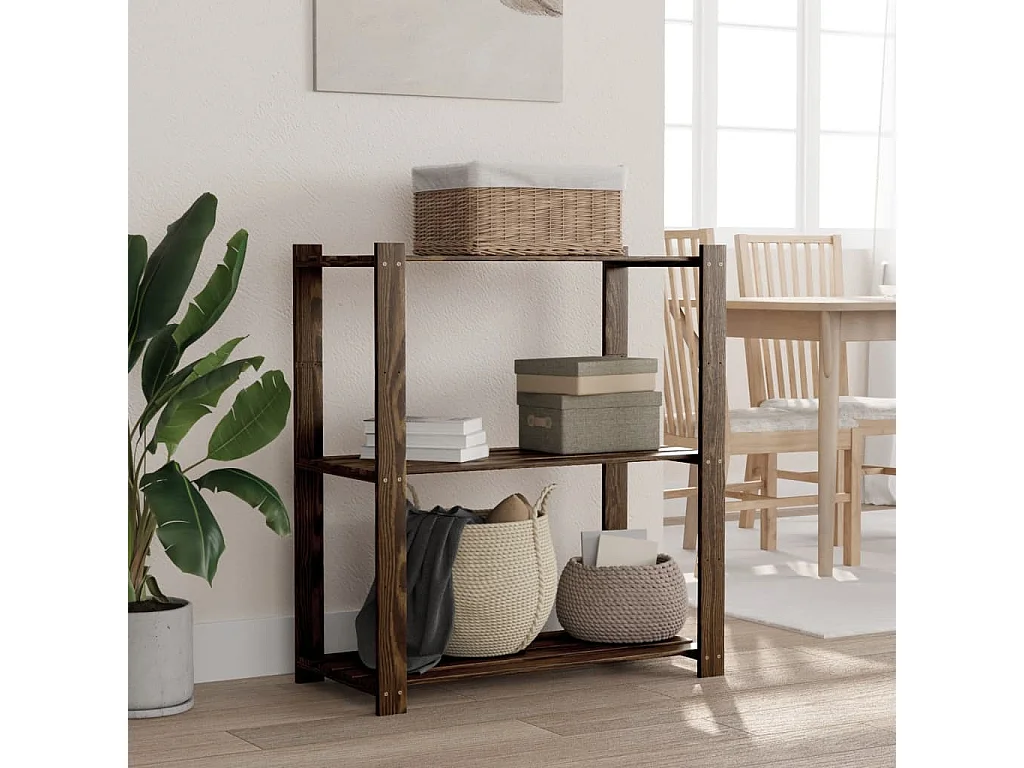 Support de rangement à 3 niveaux noir 80x38x90 bois pin