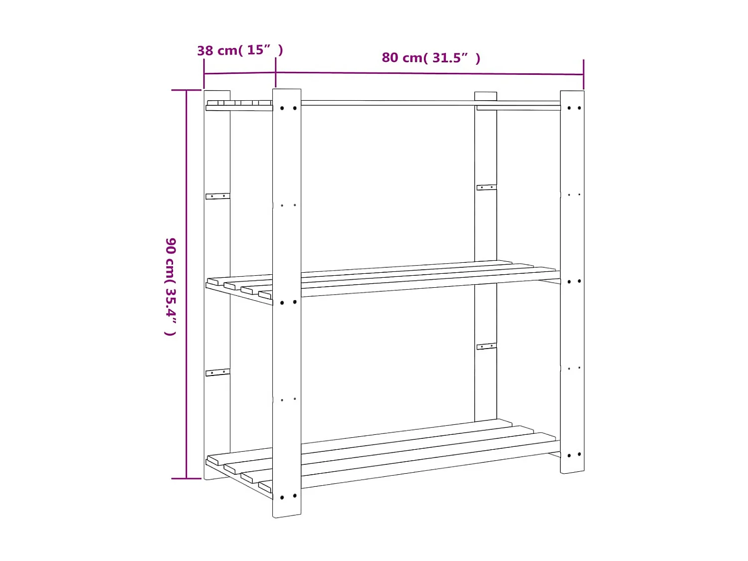 Support de rangement à 3 niveaux noir 80x38x90 bois pin