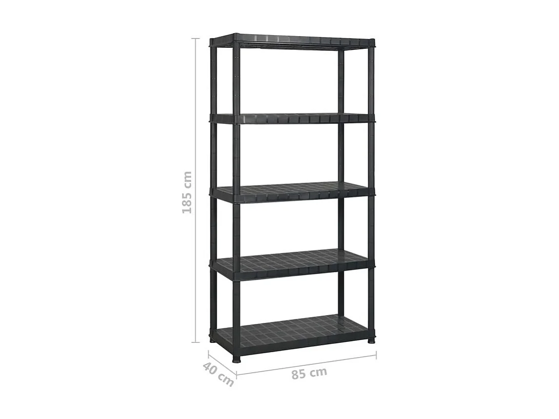 Étagère de rangement à 5 niveaux Noir 170x40x185 Plastique