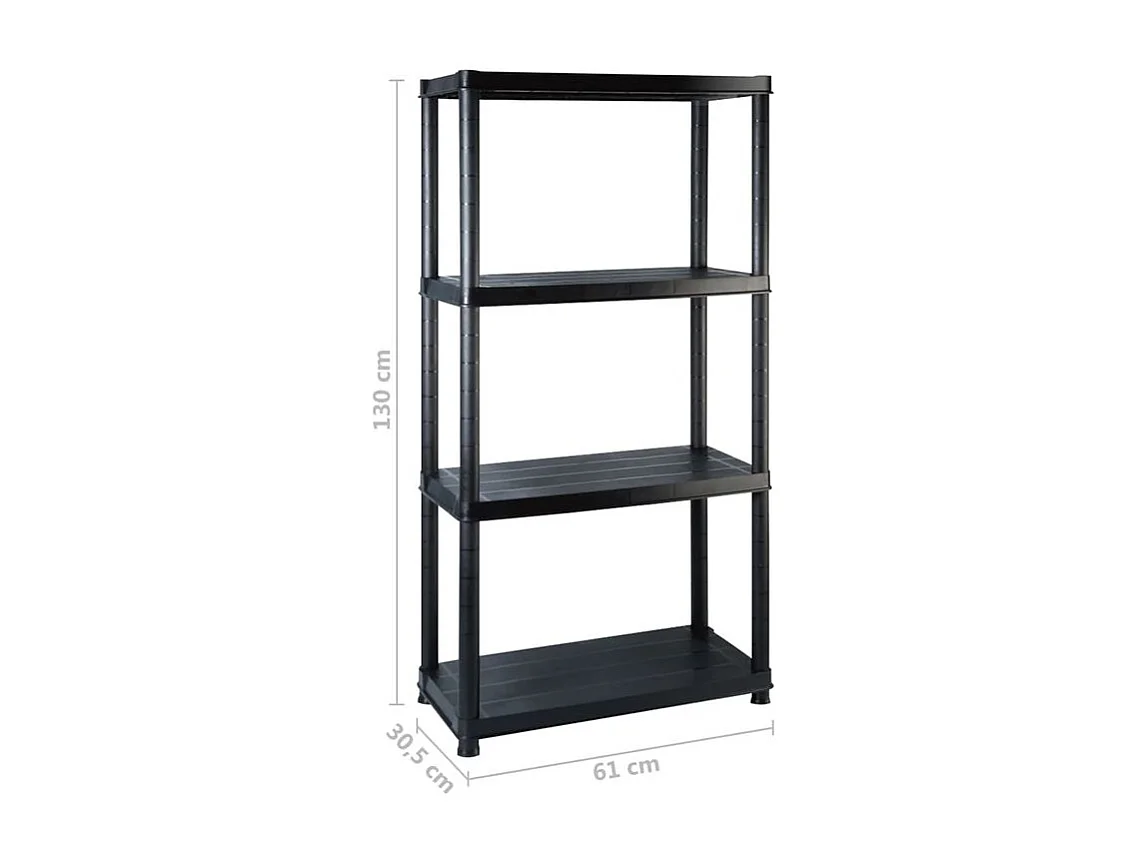 Étagère de rangement à 4 niveaux Noir 183x30,5x130 Plastique