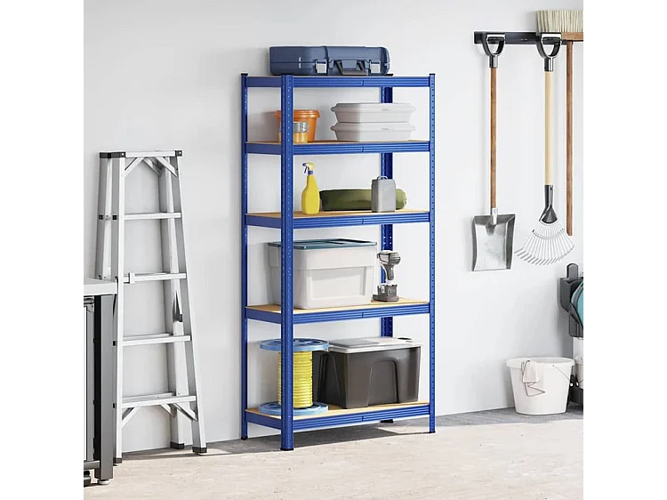 Étagère de rangement à 5 niveaux Bleu Acier et bois ingénierie