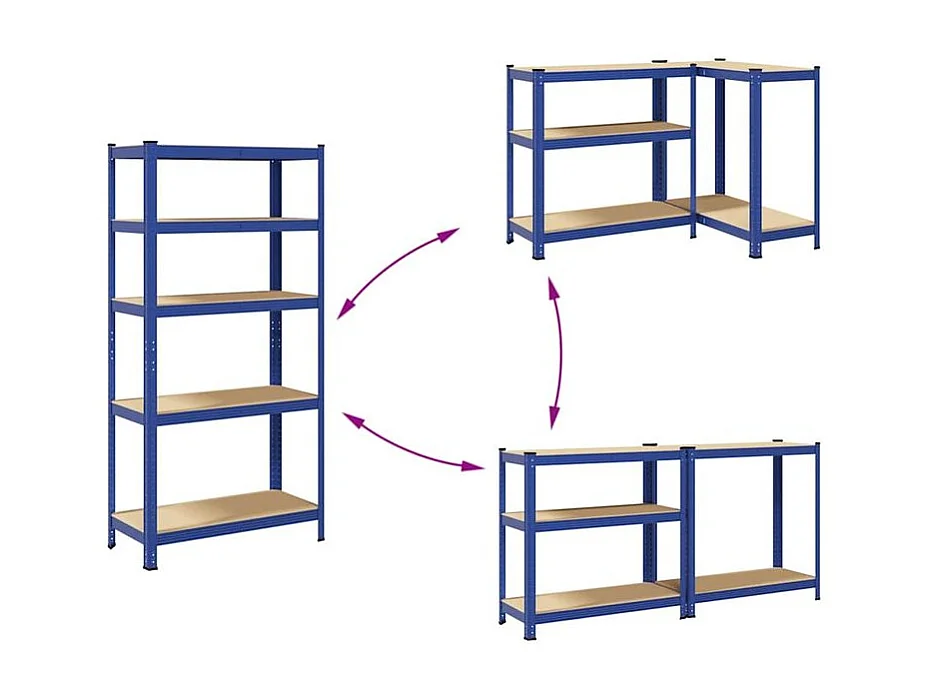 Étagère de rangement à 5 niveaux Bleu Acier et bois ingénierie