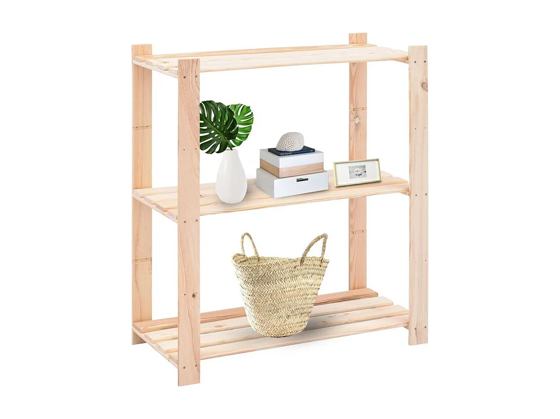 Étagère de stockage 3 niveaux 80x38x90 Pin solide 150 kg