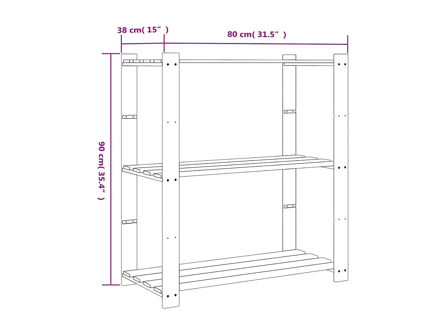 Support de rangement à 3 niveaux gris 80x38x90 bois de pin
