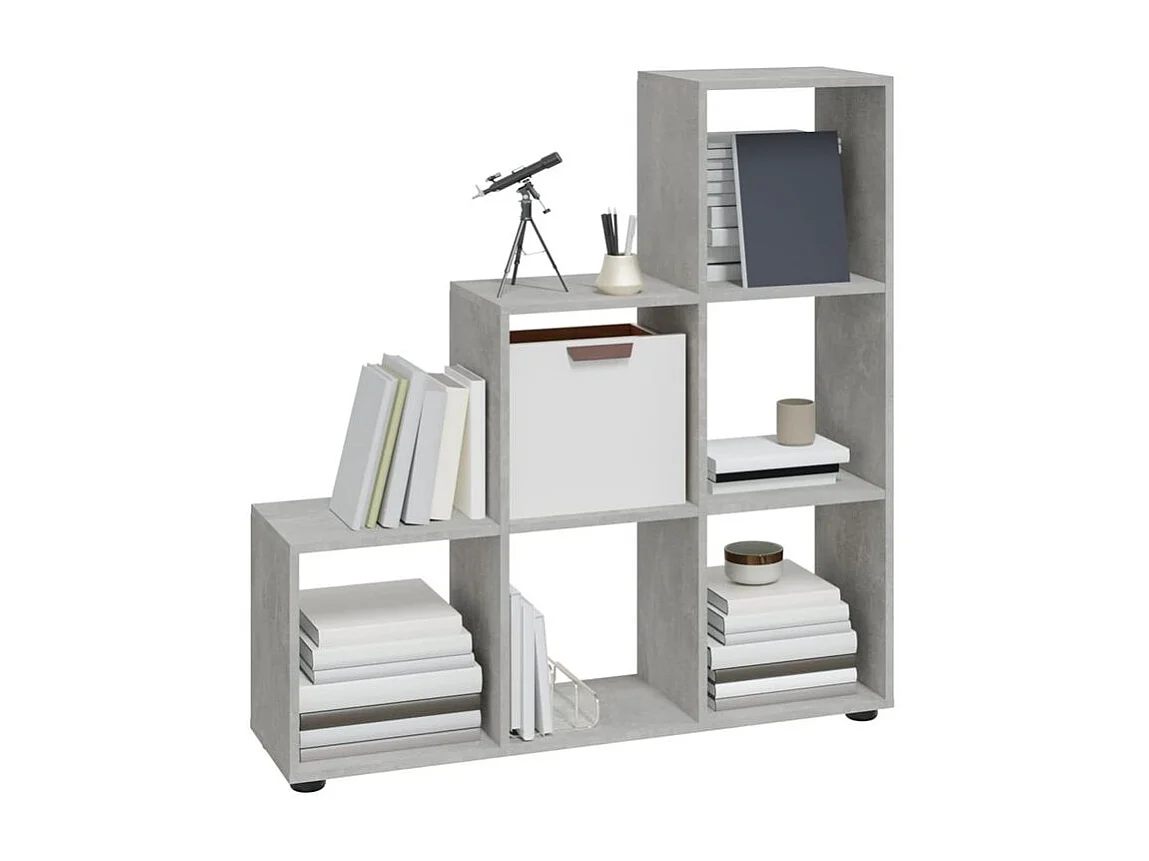 Bibliothèque étagère en forme d'escalier - 6 Compartiment-Gris béton