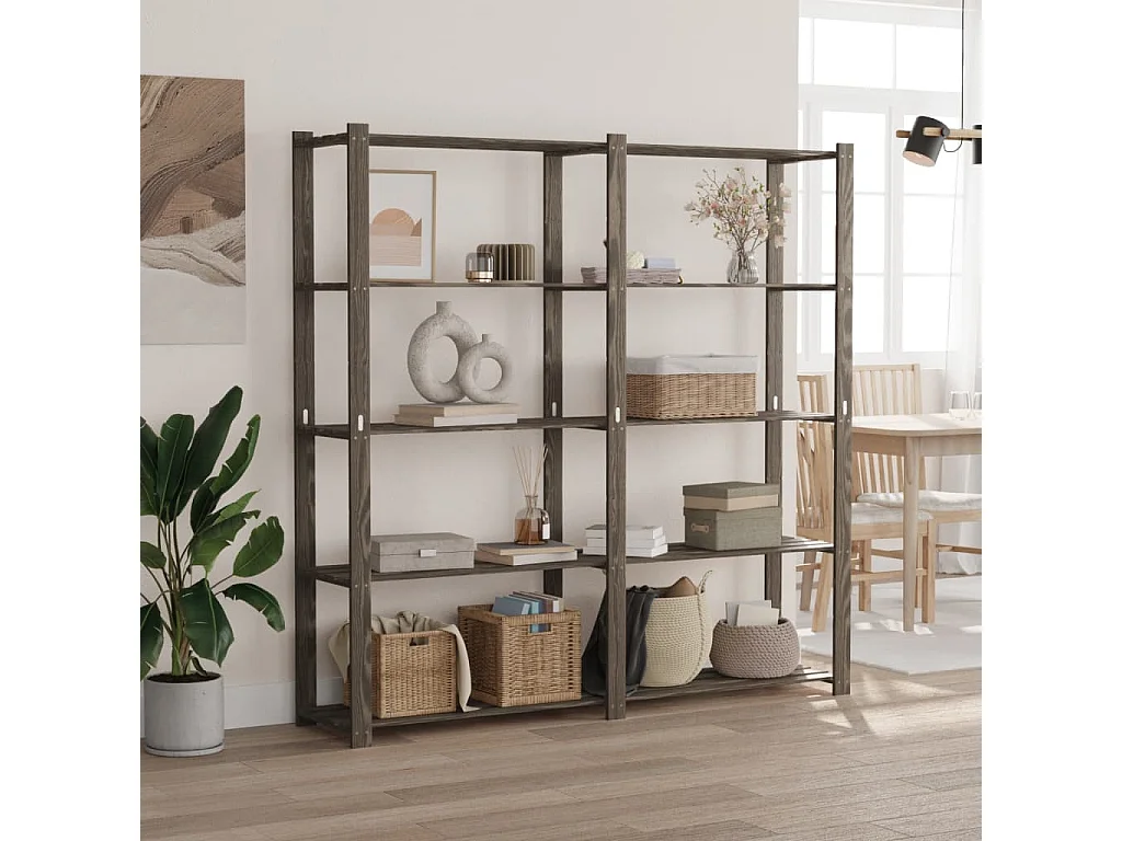 Support de rangement à 5 niveaux gris 170x38x170 bois de pin