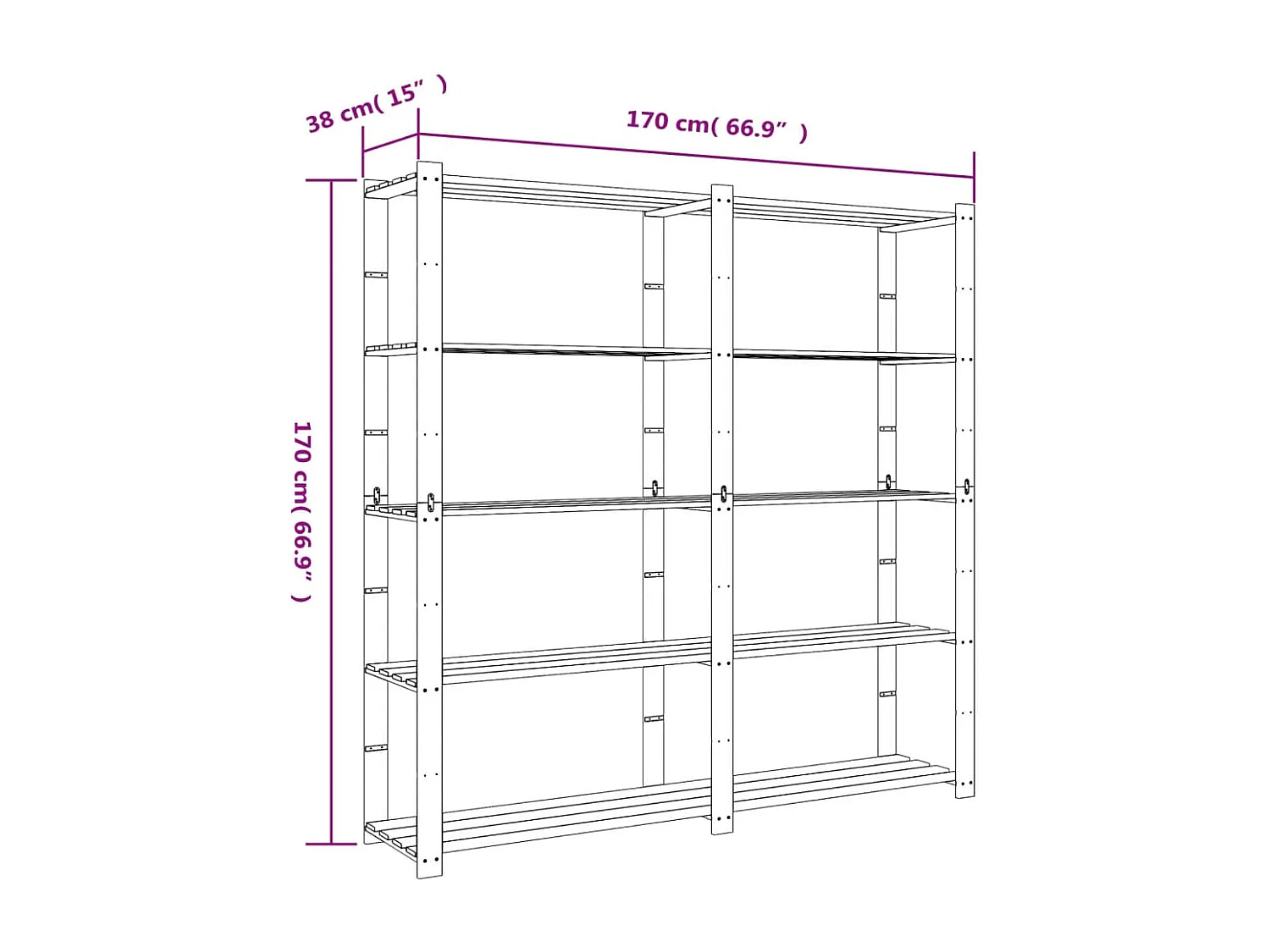 Support de rangement à 5 niveaux marron 170x38x170 bois pin