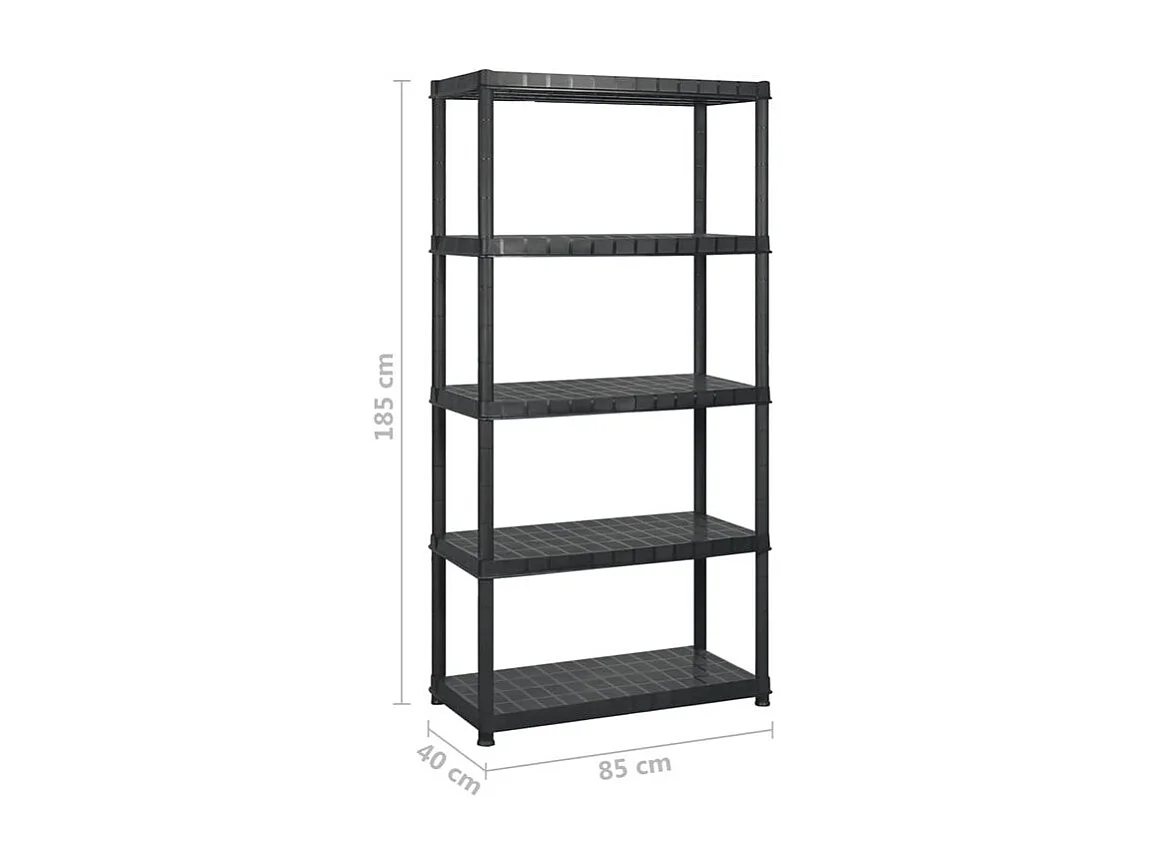 Étagère de rangement à 5 niveaux Noir 255x40x185 Plastique