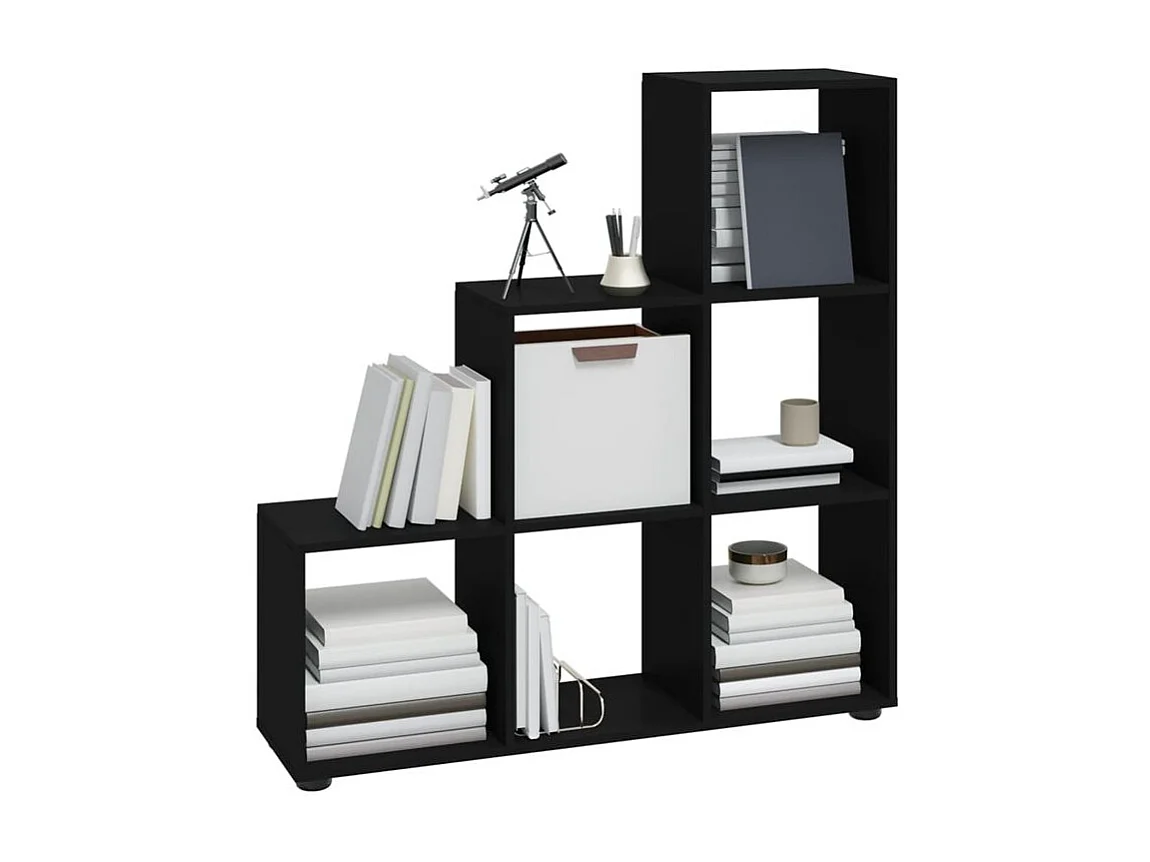 Bibliothèque étagère en forme d'escalier - 6 Compartiment-Noir