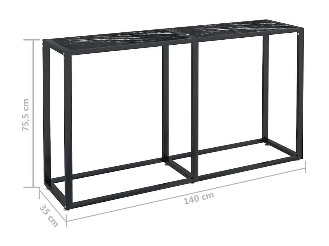 Table console Marbre noir 140x35x75,5 Verre trempé
