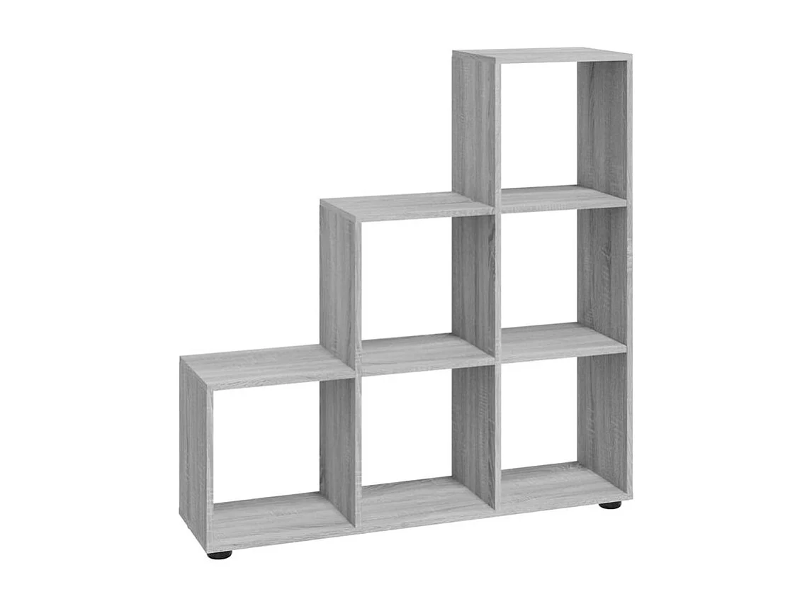 Bibliothèque étagère en forme d'escalier - 6 Compartiment-Chêne gris